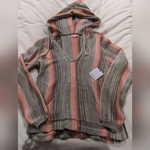 NWT women's O'Neill pullover hooded striped sweater in size small.